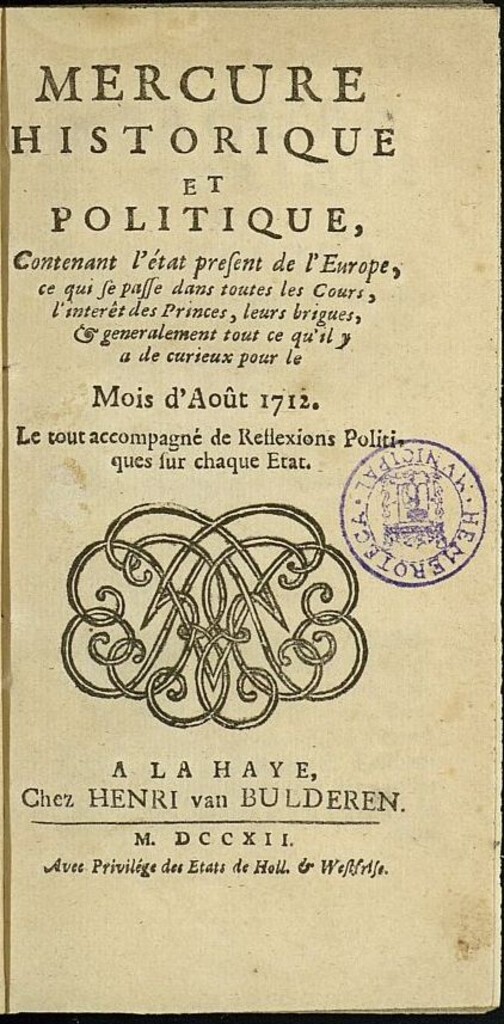 Miniatura de Mercure Historique et Politique : contenant ´état present de l´Europe de agosto de 1712
