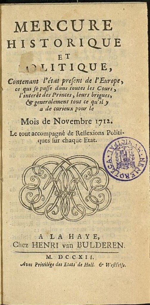 Miniatura de Mercure Historique et Politique : contenant l´état present de l´Europe de noviembre de 1712