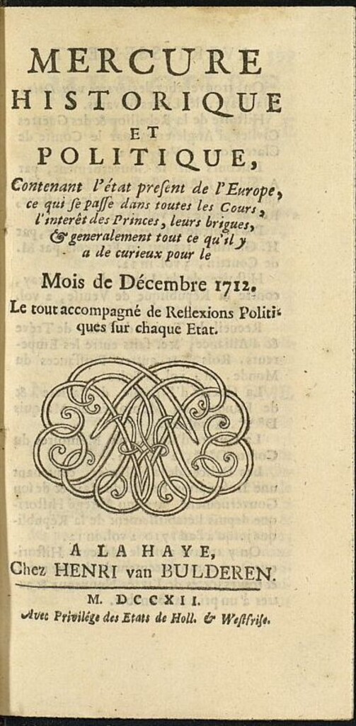 Miniatura de Mercure Historique et Politique : contenant l´état present de l´Europe de diciembre de 1712