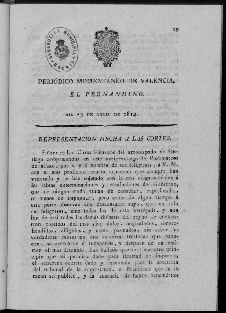 Miniatura de Periódico Momentáneo de Valencia : el fernandino del día 23 de Abril de 1814.