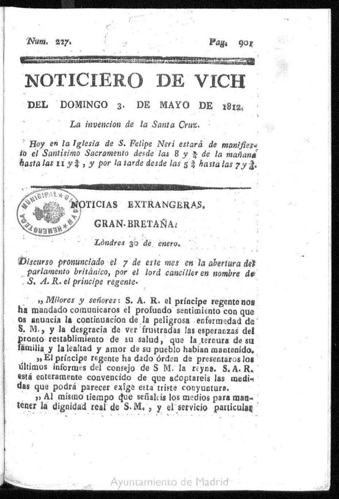 Miniatura de Noticiero de Vich del domingo 3 de mayo de 1812