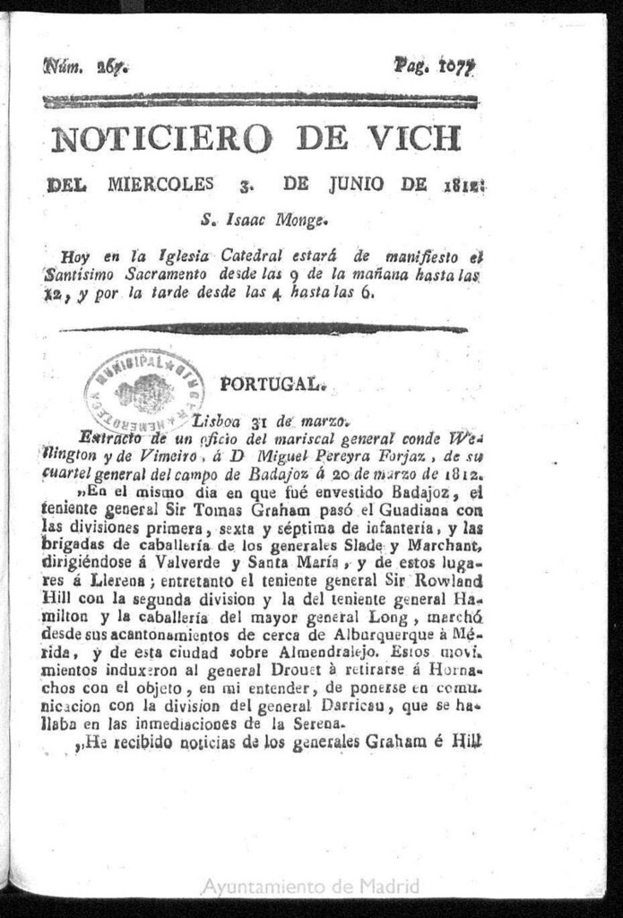 Miniatura de Noticiero de Vich del miércoles 3 de junio de 1812