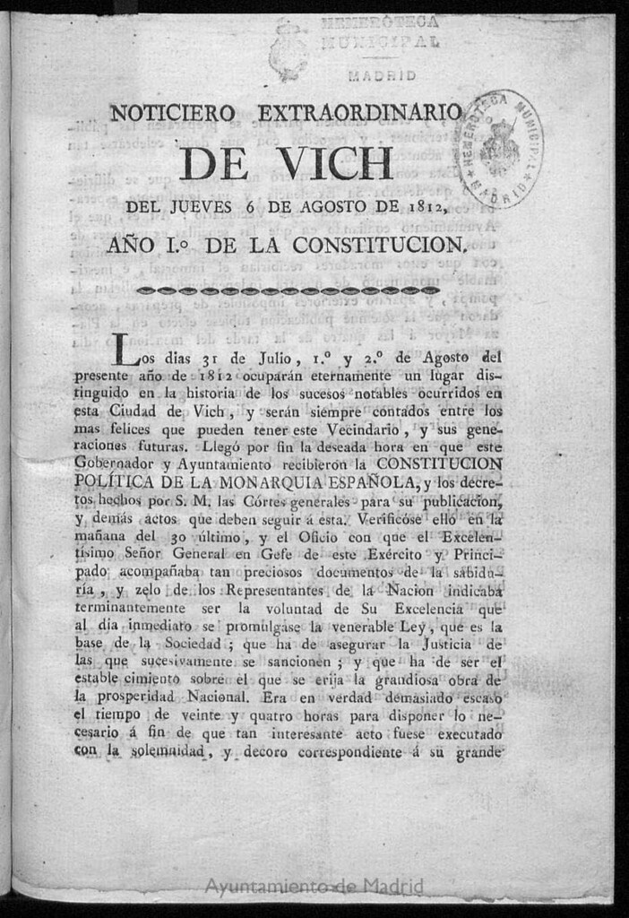 Miniatura de Noticiero extraordinario de Vich del jueves 6 de agosto de 1812