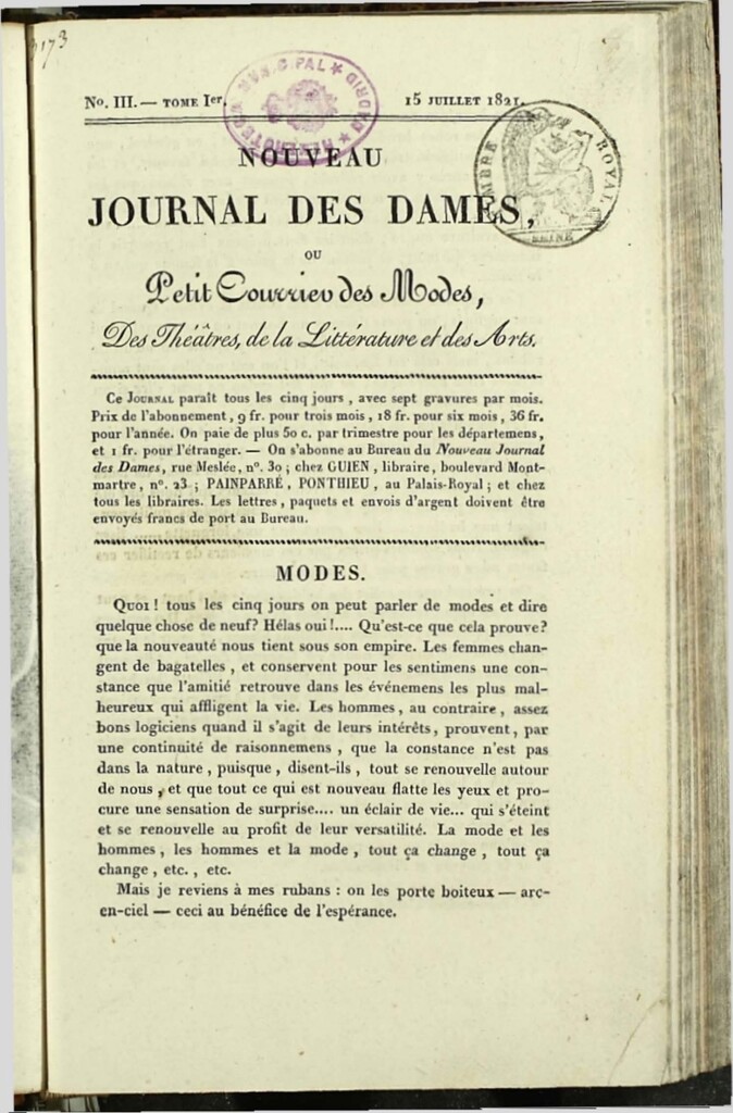 Miniatura de Nouveau Journal des Dames del 15 de Julio de 1821