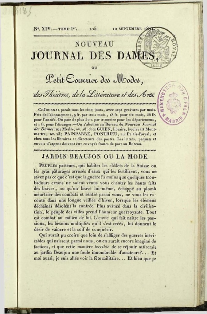 Miniatura de Nouveau Journal des Dames del 10 de Septiembre de 1821