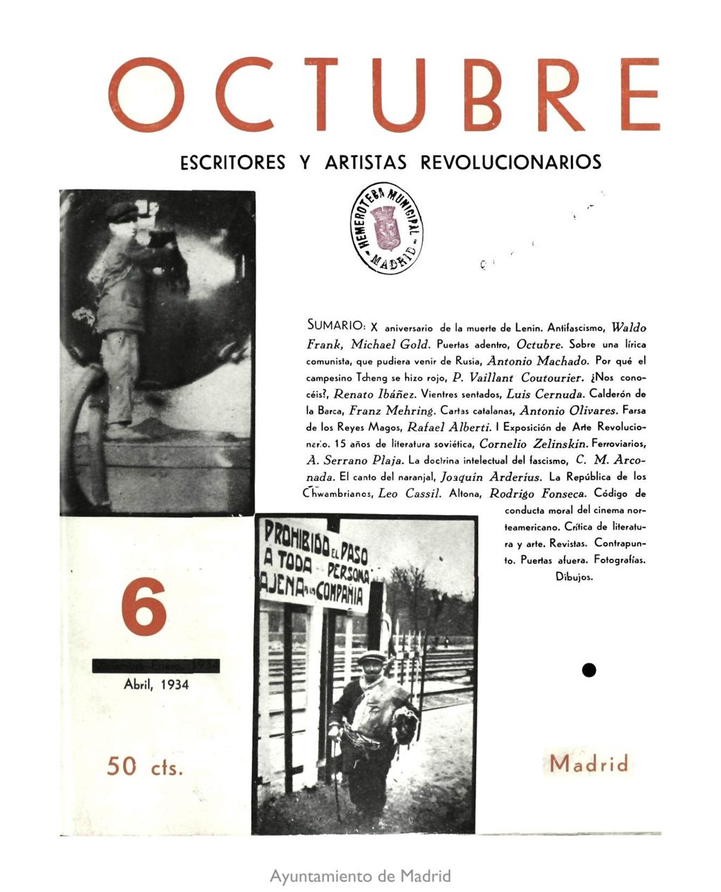 Miniatura de Octubre. Escritores y artistas revolucionarios, nº 6, abril de 1934