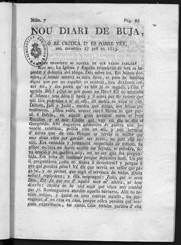 Miniatura de Nou Diari de Buja del día 27 de Junio de 1813