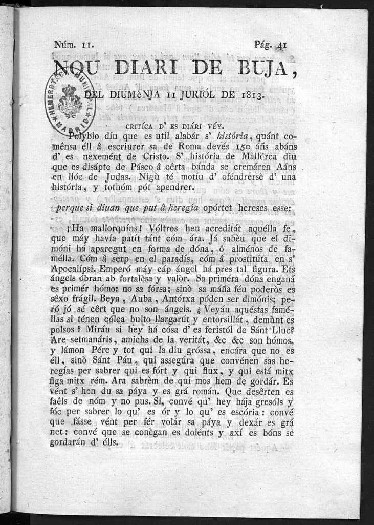Miniatura de Nou Diari de Buja del día 11 de Julio de 1813