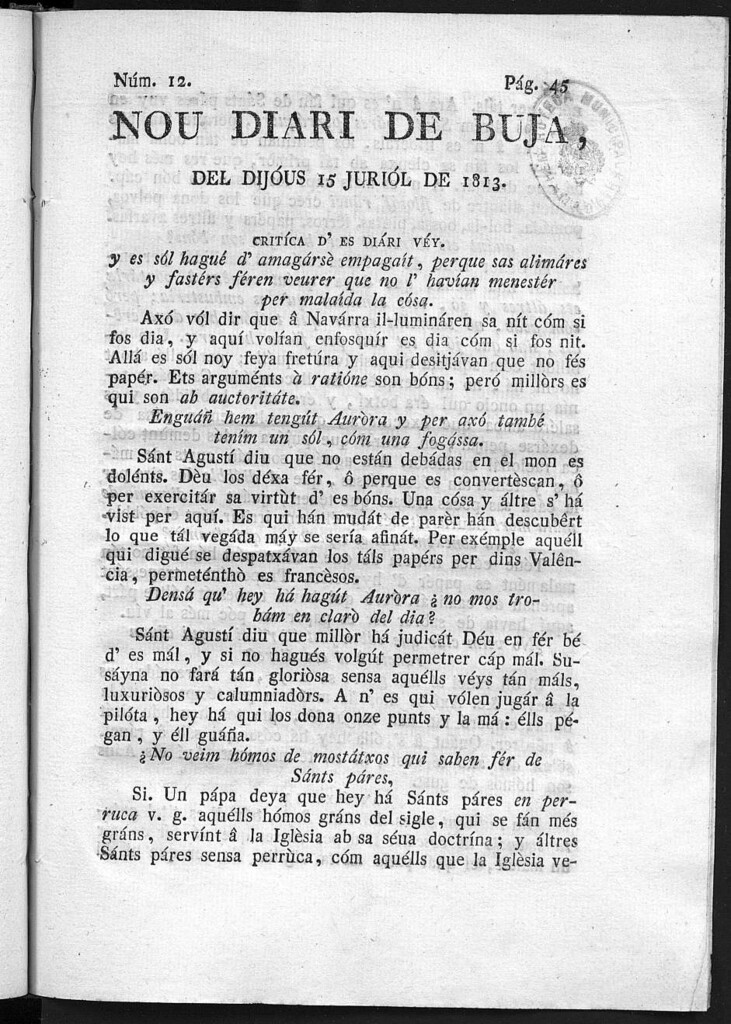 Miniatura de Nou Diari de Buja del día 15 de Julio de 1813