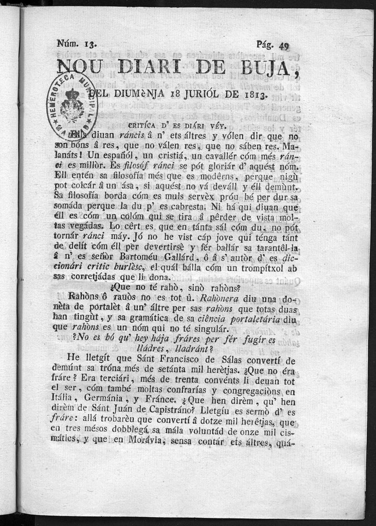 Miniatura de Nou Diari de Buja del día 18 de Julio de 1813