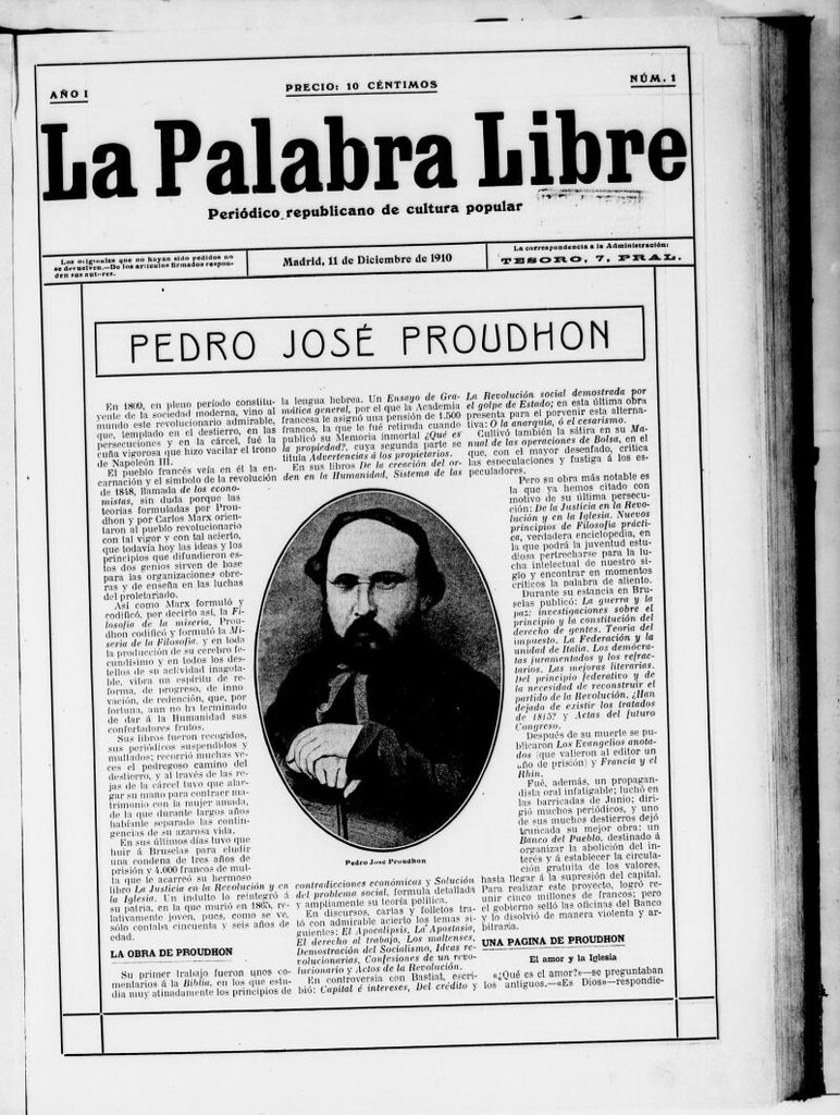 Miniatura de La Palabra Libre : periódico republicano de cultura popular del 11 de diciembre de 1910, nº 1