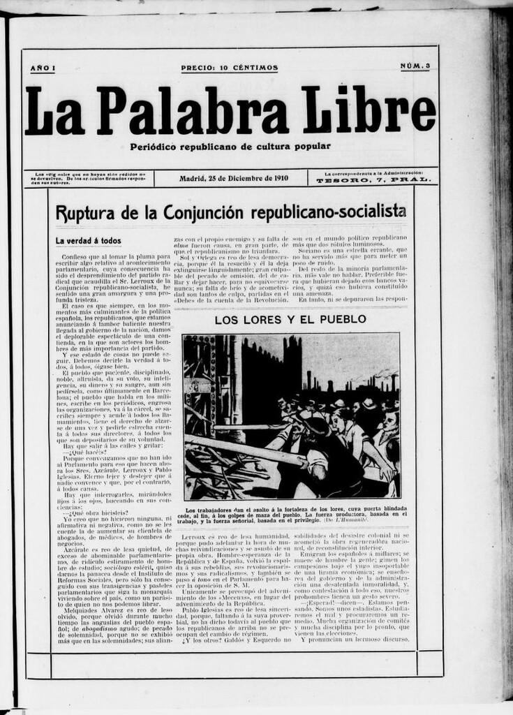 Miniatura de La Palabra Libre : periódico republicano de cultura popular del 25 de diciembre de 1910, nº 3