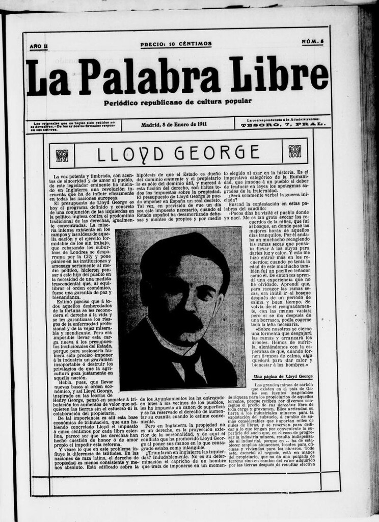 Miniatura de La Palabra Libre : periódico republicano de cultura popular del 8 de enero de 1911, nº 5