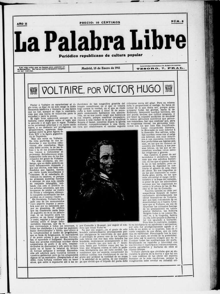 Miniatura de La Palabra Libre : periódico republicano de cultura popular del 15 de enero de 1911, nº 6