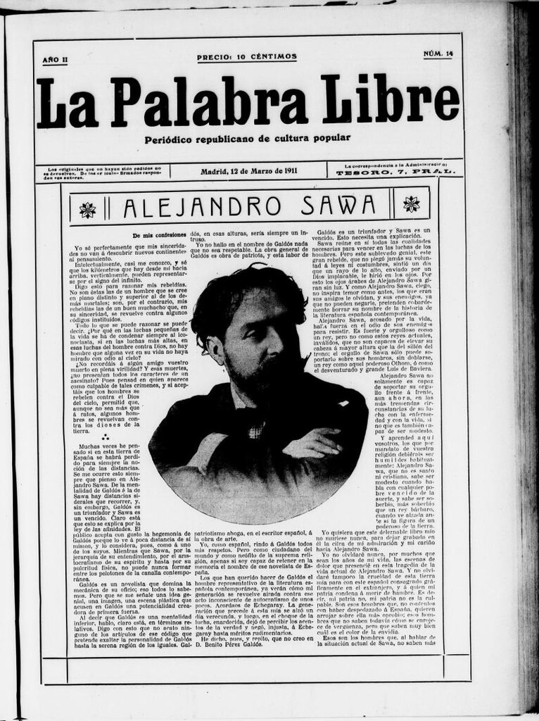 Miniatura de La Palabra Libre : periódico republicano de cultura popular del 12 de marzo de 1911, nº 14
