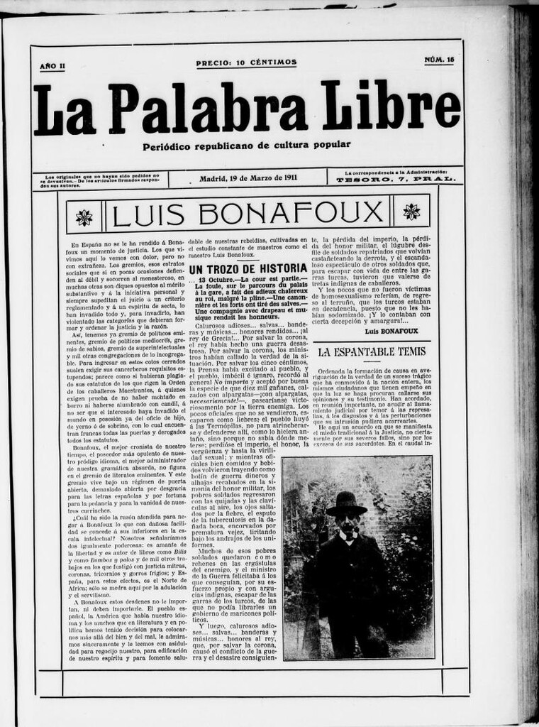 Miniatura de La Palabra Libre : periódico republicano de cultura popular del 19 de marzo de 1911, nº 15