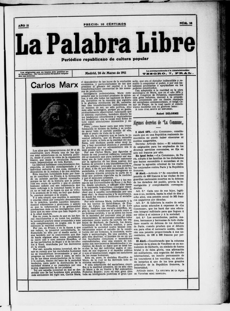 Miniatura de La Palabra Libre : periódico republicano de cultura popular del 26 de marzo de 1911, nº 16