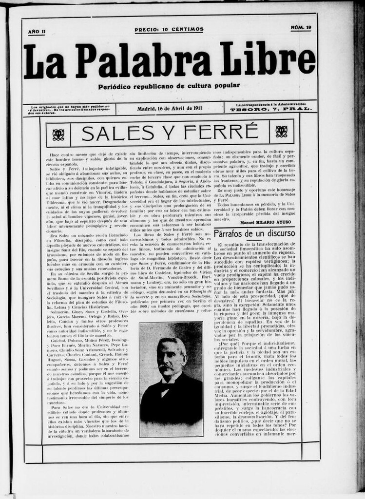 Miniatura de La Palabra Libre : periódico republicano de cultura popular del 16 de abril de 1911, nº 19