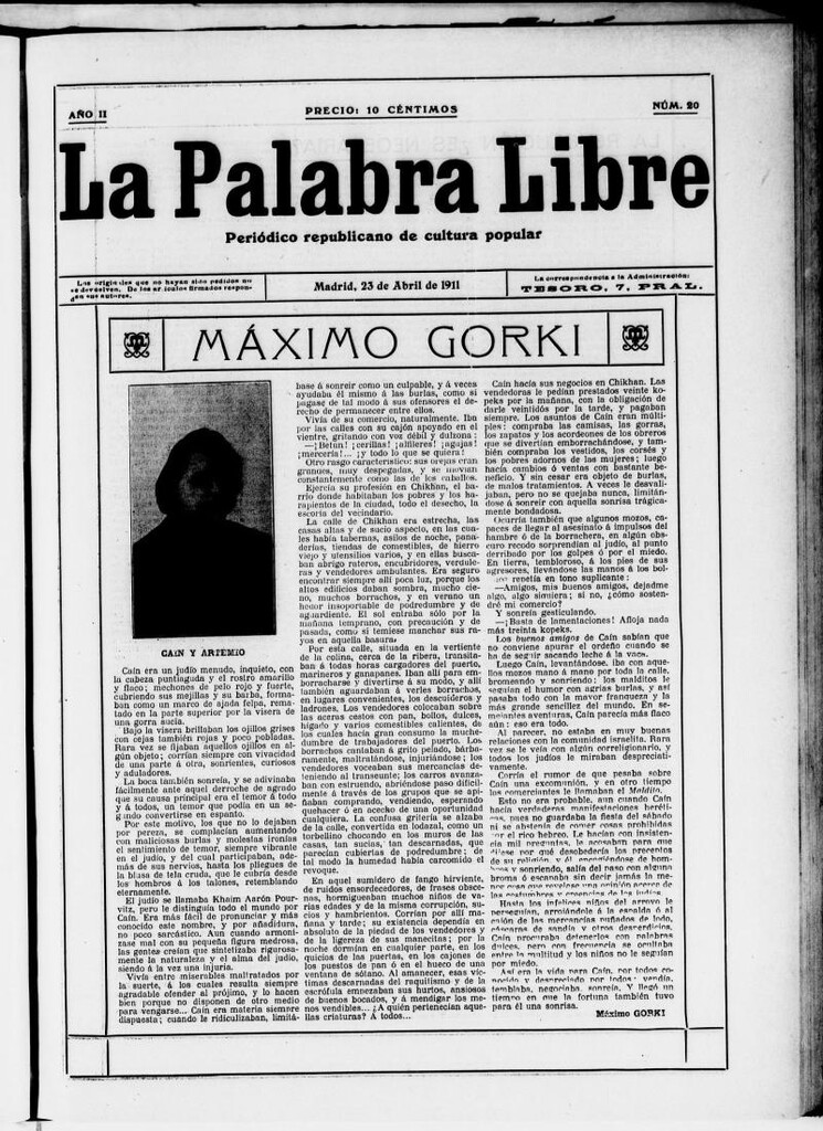 Miniatura de La Palabra Libre : periódico republicano de cultura popular del 23 de abril de 1911, nº 20