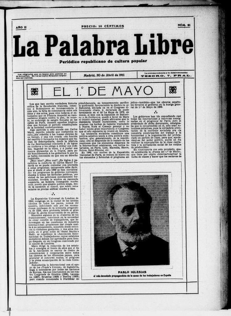 Miniatura de La Palabra Libre : periódico republicano de cultura popular del 30 de abril de 1911, nº 21