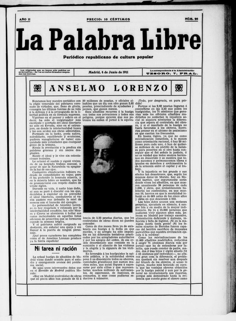 Miniatura de La Palabra Libre : periódico republicano de cultura popular del 4 de junio de 1911, nº 26