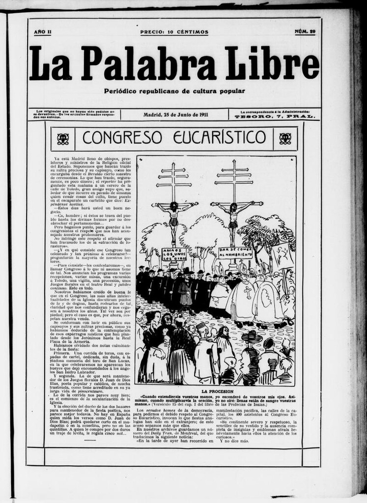 Miniatura de La Palabra Libre : periódico republicano de cultura popular del 25 de junio de 1911, nº 29