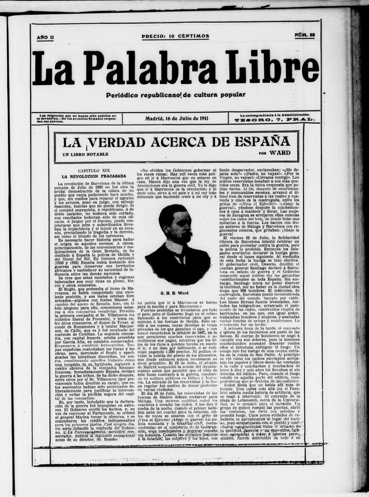 Miniatura de La Palabra Libre : periódico republicano de cultura popular del 16 de julio de 1911, nº 32
