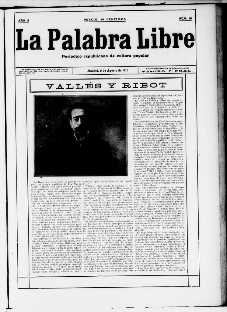 Miniatura de La Palabra Libre : periódico republicano de cultura popular del 6 de agosto de 1911, nº 35