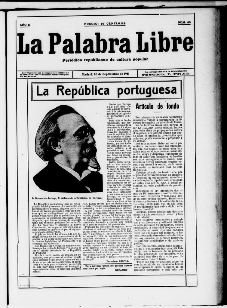 Miniatura de La Palabra Libre : periódico republicano de cultura popular del 10 de septiembre de 1911, nº 40