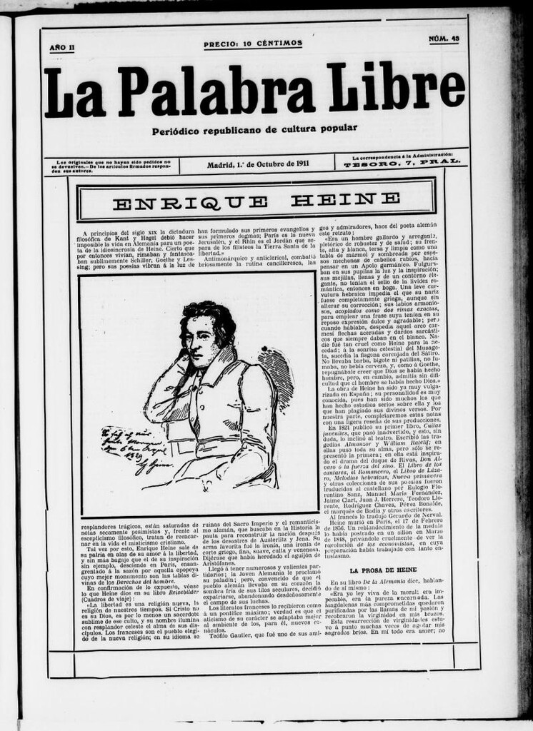 Miniatura de La Palabra Libre : periódico republicano de cultura popular del 1 de octubre de 1911, nº 43
