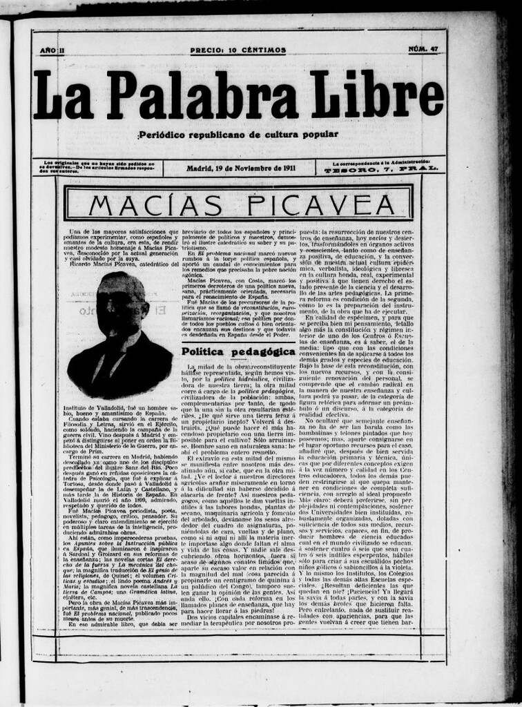 Miniatura de La Palabra Libre : periódico republicano de cultura popular del 19 de noviembre de 1911, nº 47