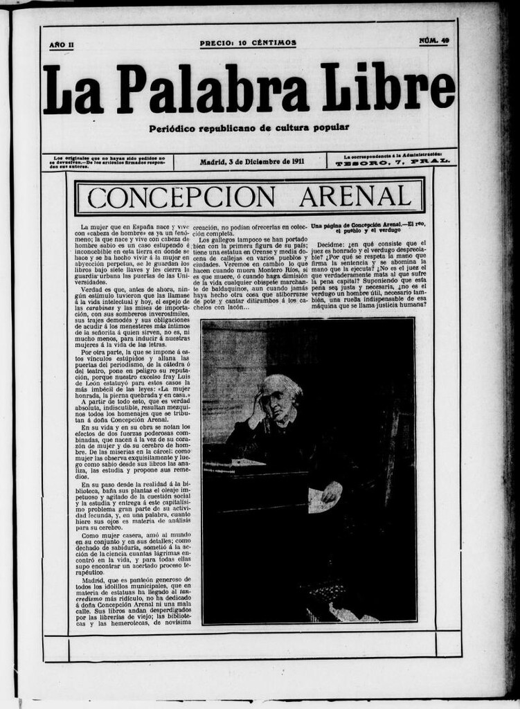 Miniatura de La Palabra Libre : periódico republicano de cultura popular del 3 de diciembre de 1911, nº 49