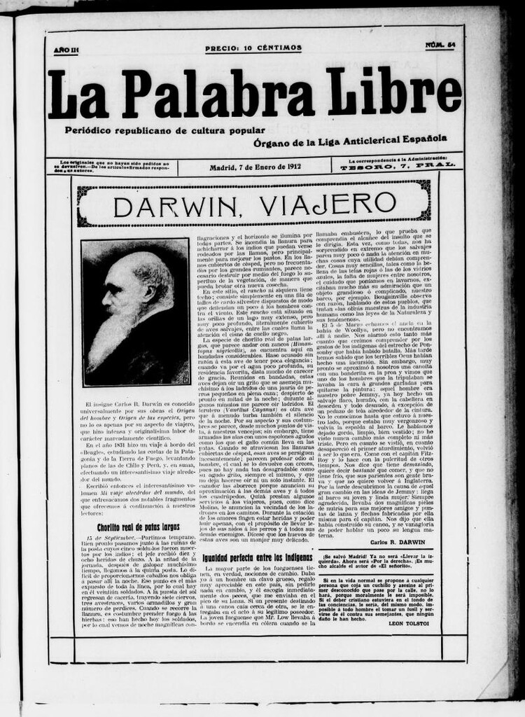 Miniatura de La Palabra Libre : periódico republicano de cultura popular del 7 de enero de 1912, nº 54