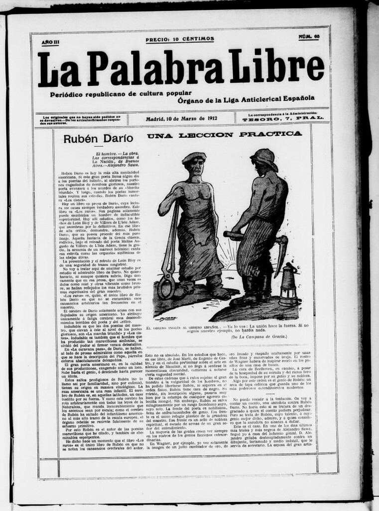 Miniatura de La Palabra Libre : periódico republicano de cultura popular del 10 de marzo de 1912, nº 63
