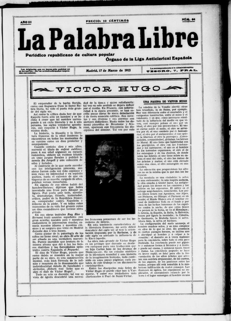 Miniatura de La Palabra Libre : periódico republicano de cultura popular del 17 de marzo de 1912, nº 64