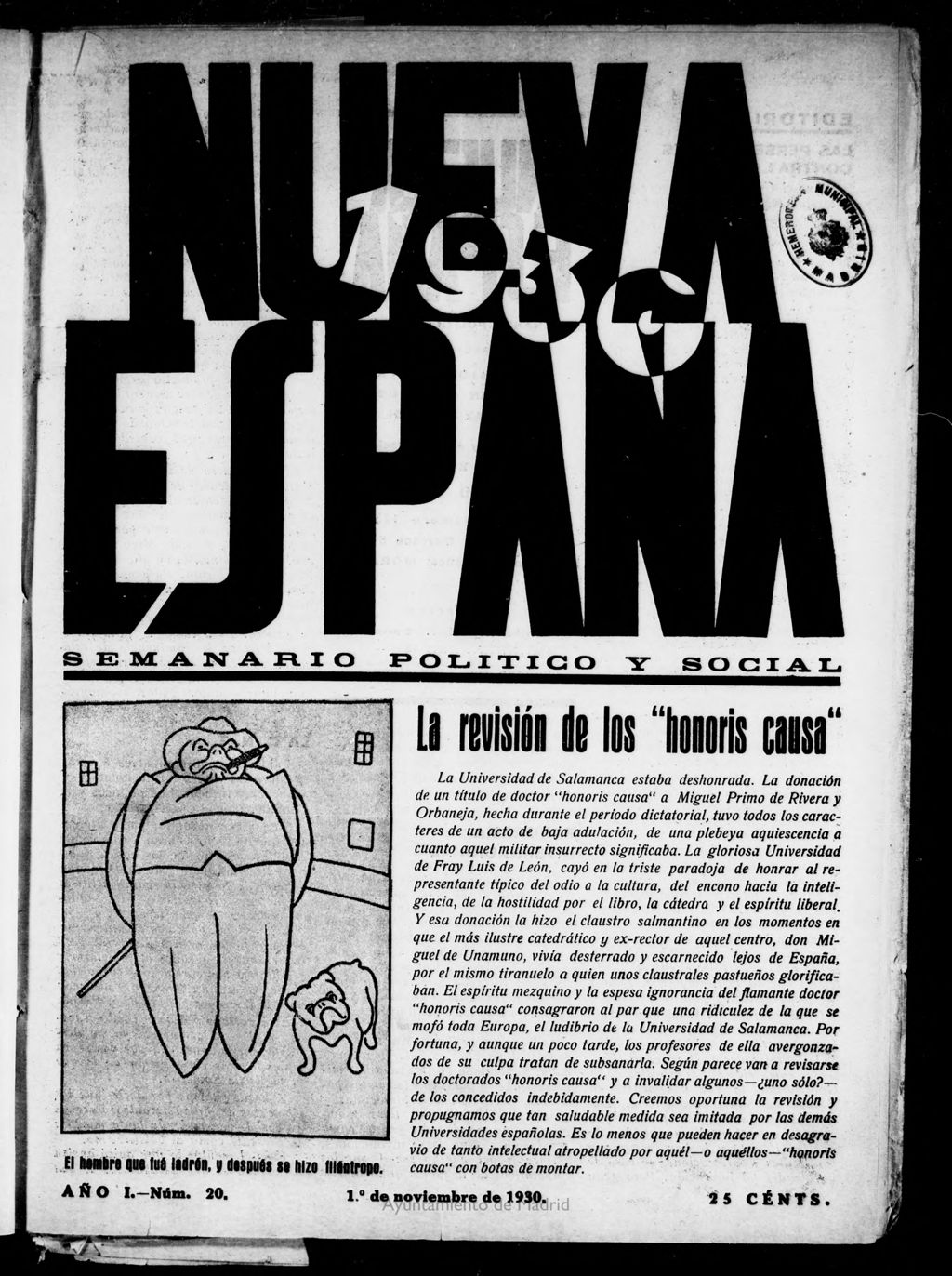 Miniatura de Nueva España del 1 de noviembre de 1930, nº 20