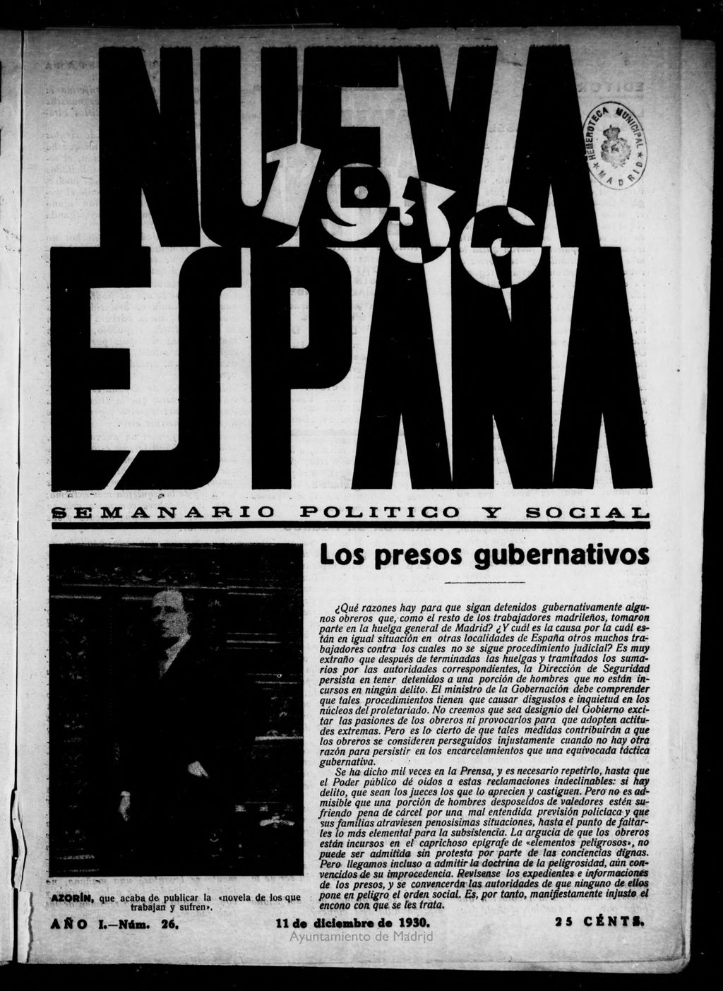 Miniatura de Nueva España del 11 de diciembre de 1930, nº 26