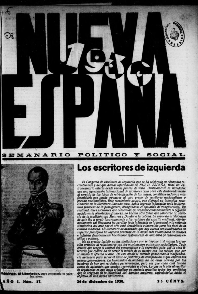 Miniatura de Nueva España del 26 de diciembre de 1930, nº 27