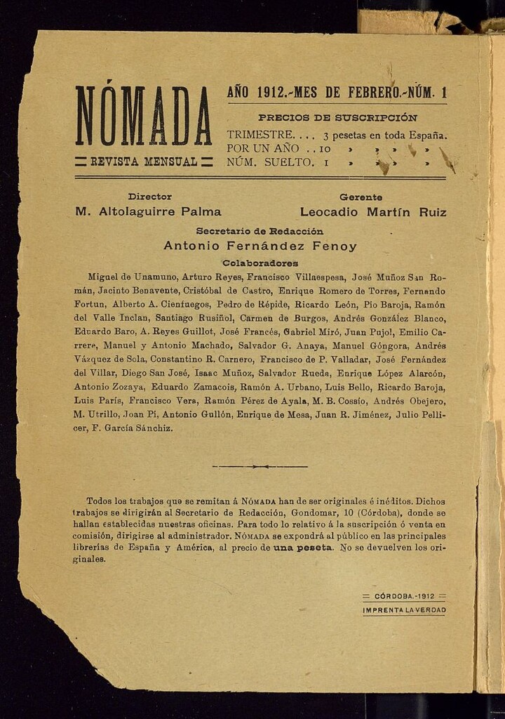 Miniatura de Nomada : arte y literatura de febrero de 1912, nº 1