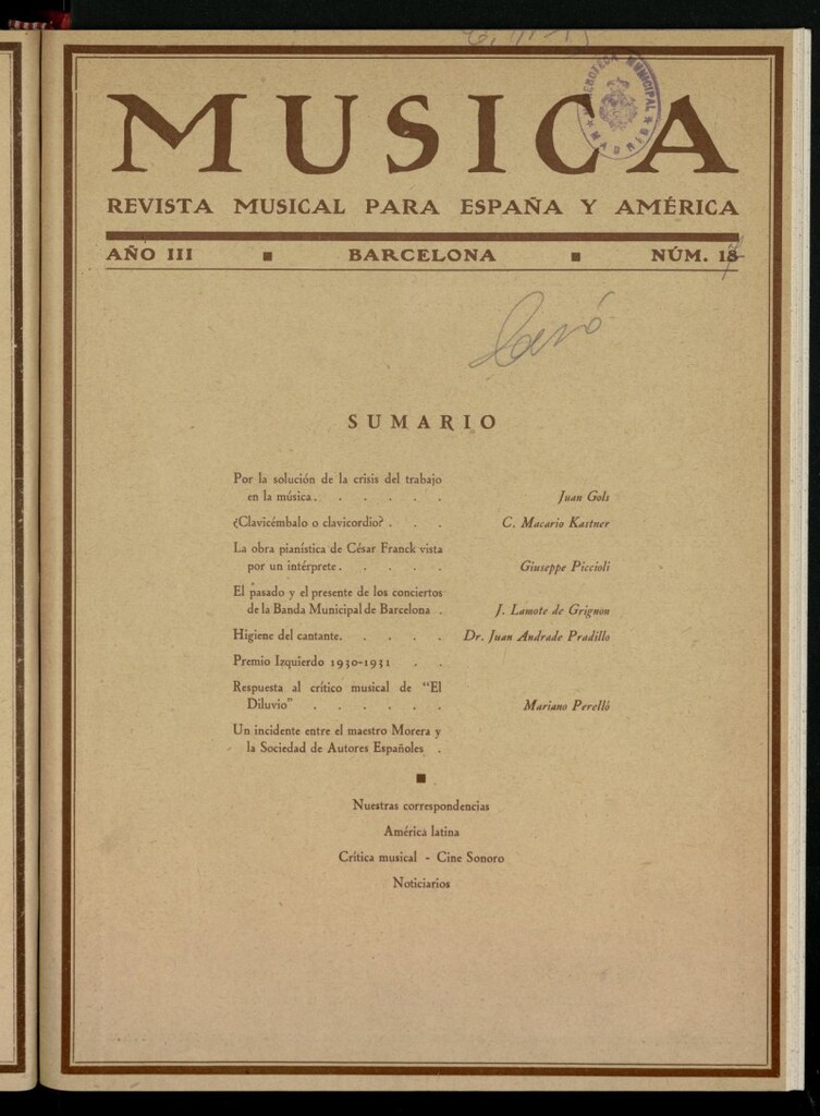 Miniatura de Música: ilustración ibero-americana, de enero de 1931, nº 17 [sic]