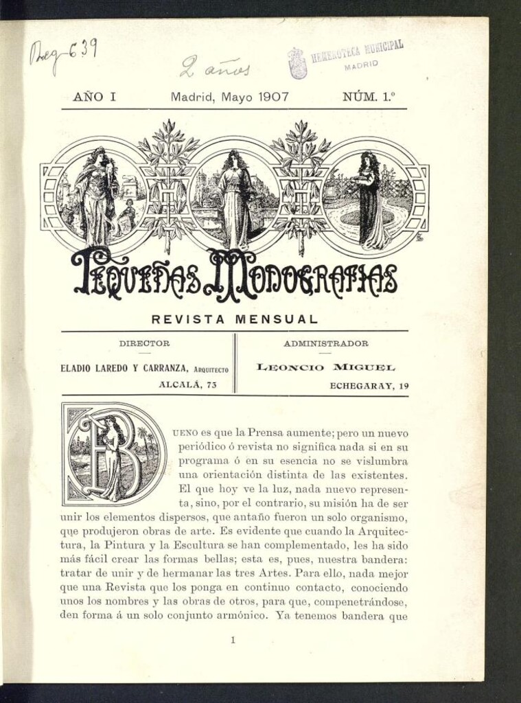 Miniatura de Pequeñas Monografías : revista mensual de mayo de 1907, nº 1