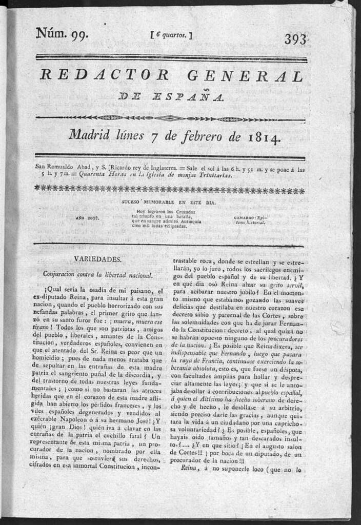 Miniatura de Redactor General de España del lunes 7 de febrero de 1814