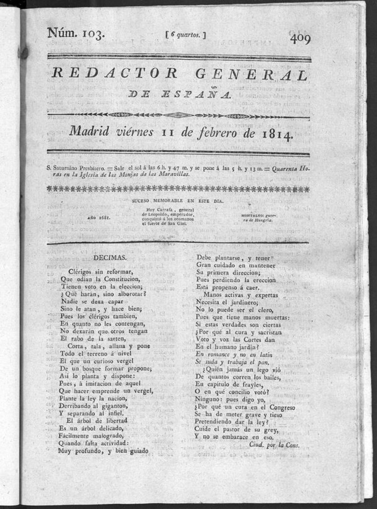 Miniatura de Redactor General de España del viernes 11 de febrero de 1814
