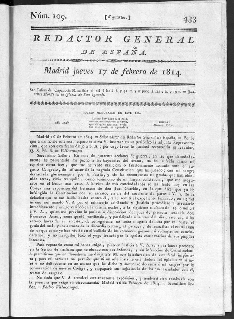 Miniatura de Redactor General de España del jueves 17 de febrero de 1814