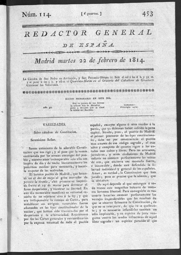 Miniatura de Redactor General de España del martes 22 de febrero de 1814