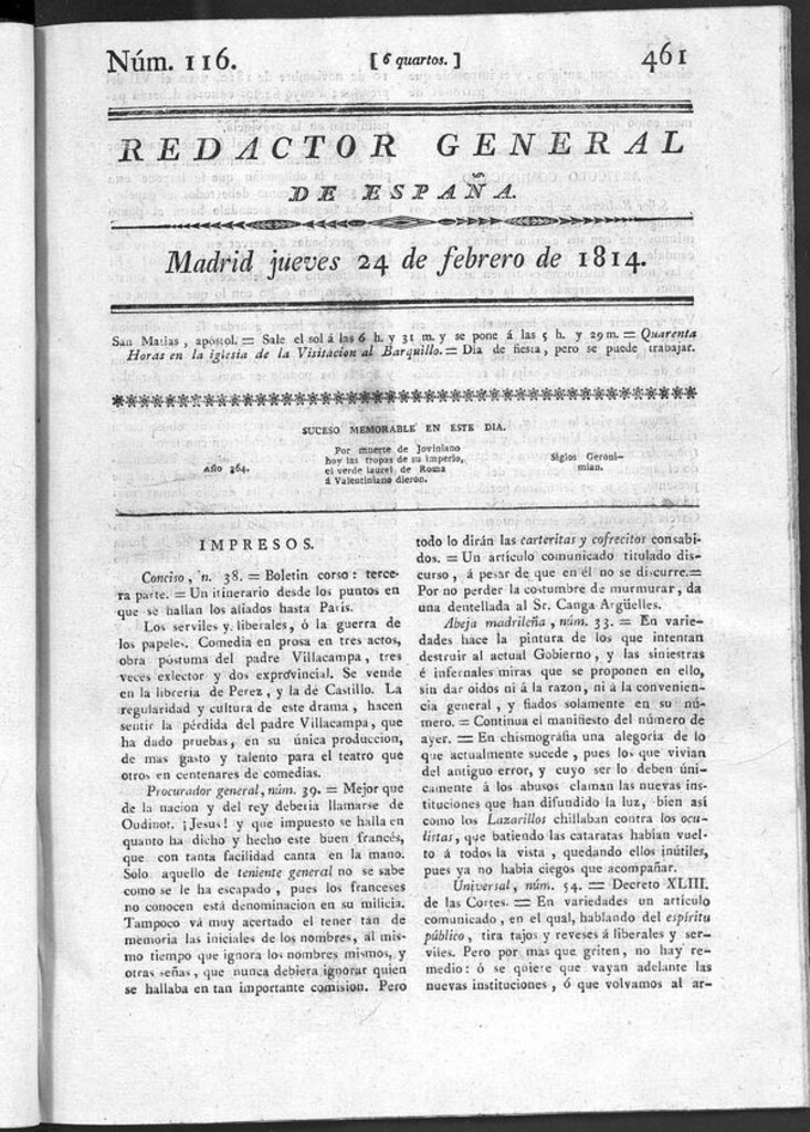 Miniatura de Redactor General de España del jueves 24 de febrero de 1814