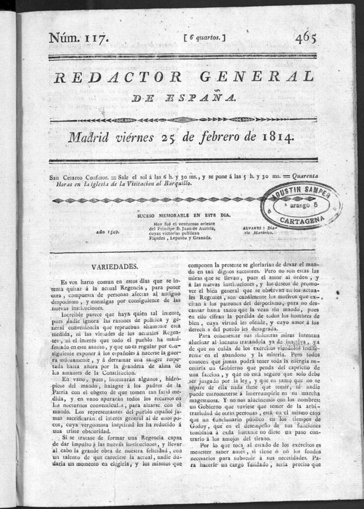 Miniatura de Redactor General de España del viernes 25 de febrero de 1814