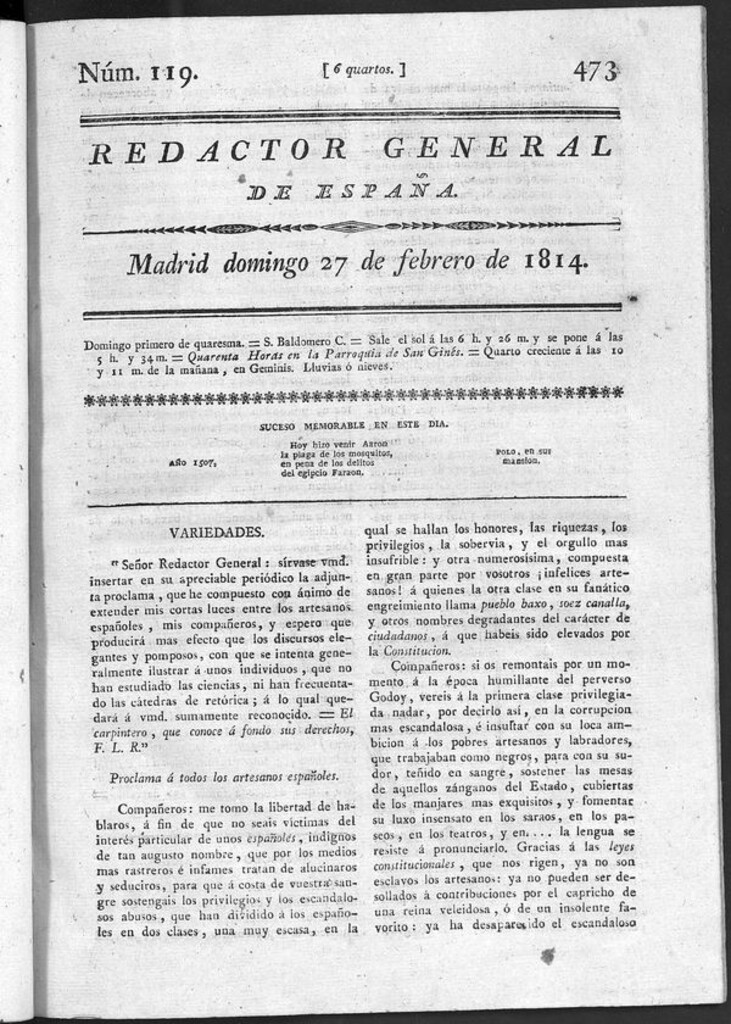 Miniatura de Redactor General de España del domingo 27 de febrero de 1814