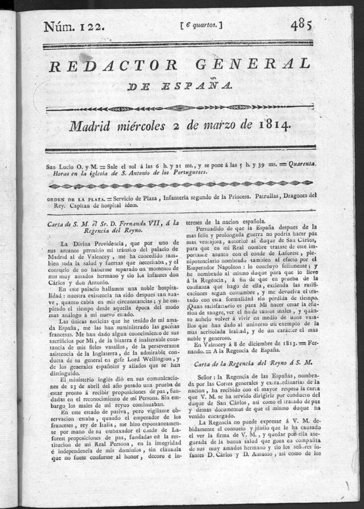 Miniatura de Redactor General de España del miércoles 2 de marzo de 1814