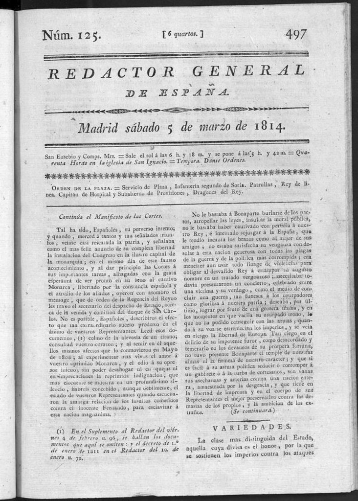 Miniatura de Redactor General de España del sábado 5 de marzo de 1814